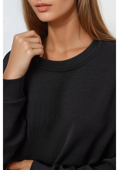 Hiccup Busem Rahat Kesim Bisiklet Yaka Örme Sweatshirt Siyah