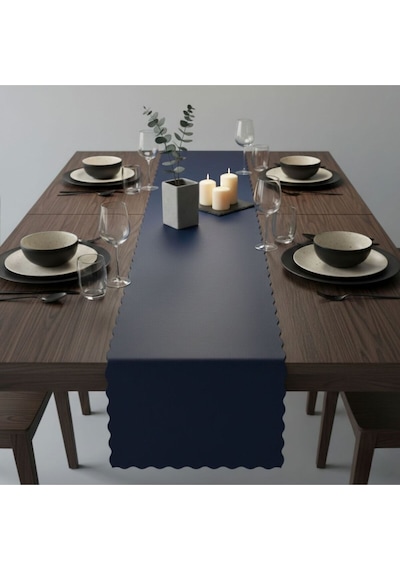 1 Adet Deri Runner-40x140 Cm-fırfır Desenli Runner Lacivert