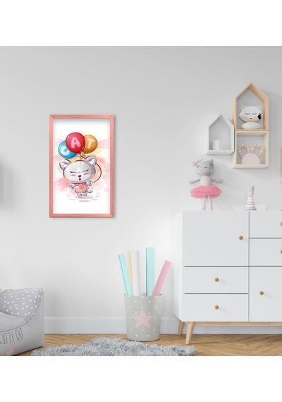 Bk Home Sevimli Kedi Tasarımlı Dekoratif Pembe Ahşap Çerçeveli Ço (551088004)