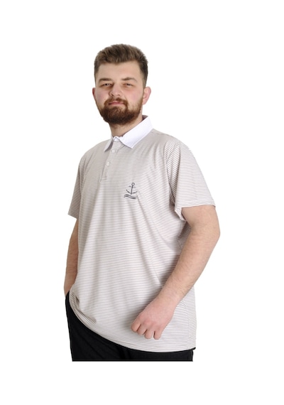 Mode Xl Büyük Beden Erkek T-Shirt Polo Yaka Çizgili Kagı 23340 Kahverengi 001