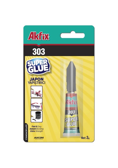 Akfix 303 Süper Japon Yapıştırıcısı, Hızlı Kuruyan Siyanoakrilat, Metal Cam Kauçuk Plastik İçin Güçlü Yapıştırıcı, 3g