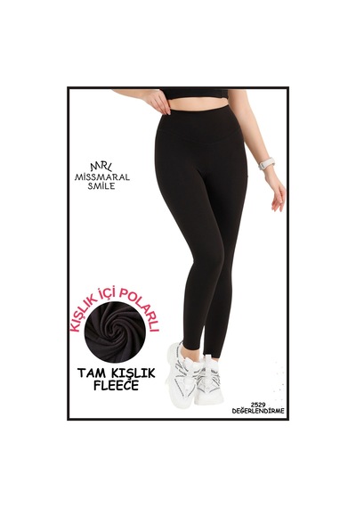 Missmaral Kadın Kışlık Içi Polarlı Yüksek Bel Toparlayıcı Tayt Lacivert Curve High Waist Fleece Winter 1058 SiYAH
