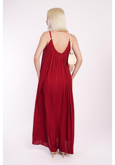 Madmext Bordo Halter Yaka Askılı Uzun Basic Kadın Elbise Mg2163 Bordo