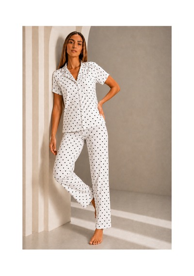 Fit Women Kadın Kısa Kol Rahat Kalıp Şık Kar Beyaz Pijama Takımı