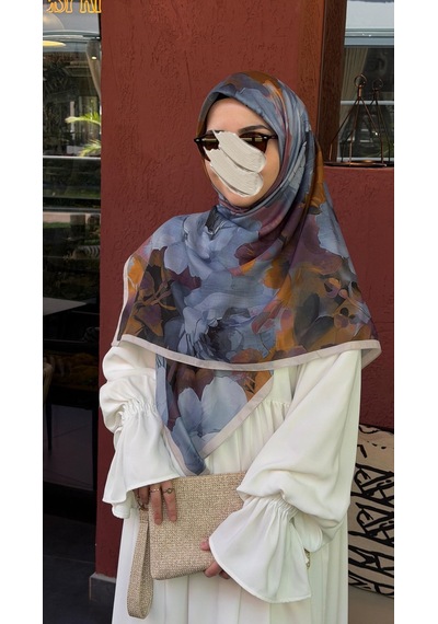 Qalortex Scarf Pamuklu Soft Meva Desen Eşarp-blueberry