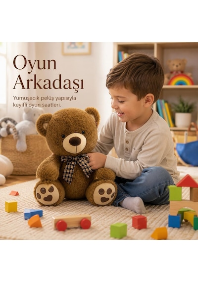 40 Cm Kurdeleli Pelüş Ayı, 3 Asorti Renk, Yumuşak Oyuncak Ve Hediyelik Sevimli Ayıcık Pjh16564-40cm Açık Kahve Genel
