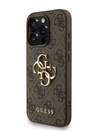 Apple Uyumlu iPhone 15 Pro Max Kılıf Guess Lisanslı Bilek Askı İpli Metal 4g Ve Yazı Logolu Kapak Kahveren