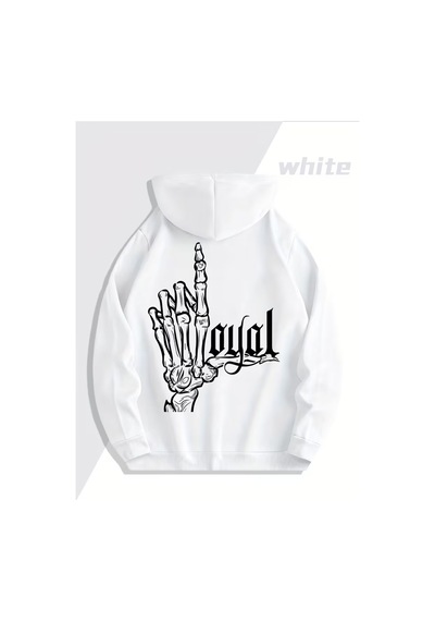Nevermind Unisex Kapüşonlu Hoodie Kuru Kafa El Baskılı Oversize Sweatshir Beyaz