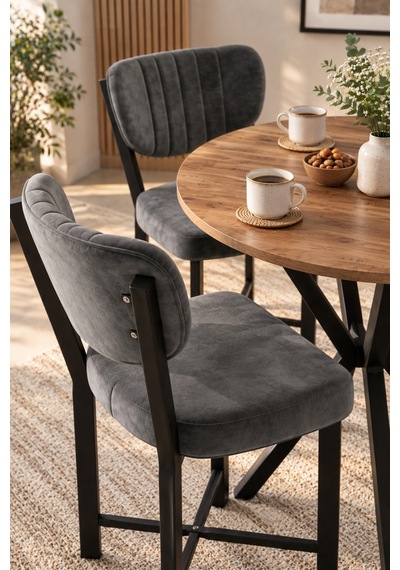 Sulorahome 70 Cm Yuvarlak Yemek Masası Ve 2 Adet Gri Sandalye Seti