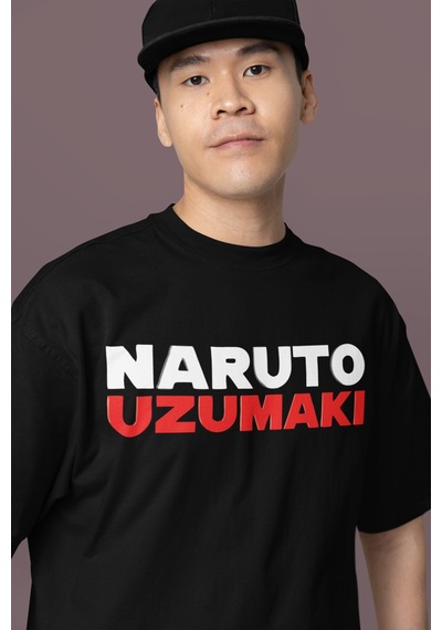 Naruto Uzumaki Jinchuriki Sırt Baskılı Unisex Oversize Anime Tişö Siyah
