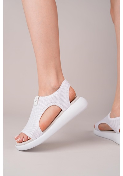 Nesilshoes Nesil Shoes Stark 1003 Beyaz Triko Kadın Sandalet