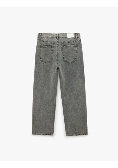 Koton Pamuklu Düz Paça Yıkamalı Normal Bel Denim Pantolon - Straight Jeans Gri 7wal40093md