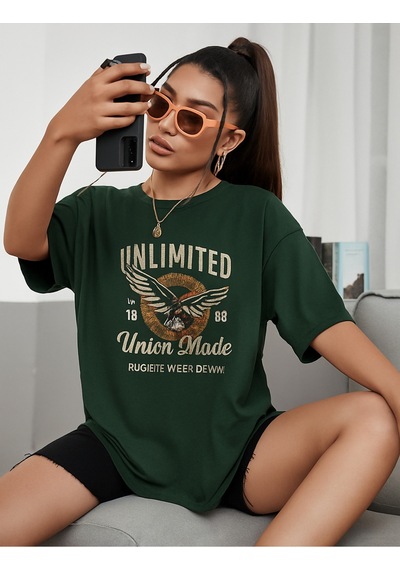 Unlimited Baskılı Oversize T-shirt Yeşil