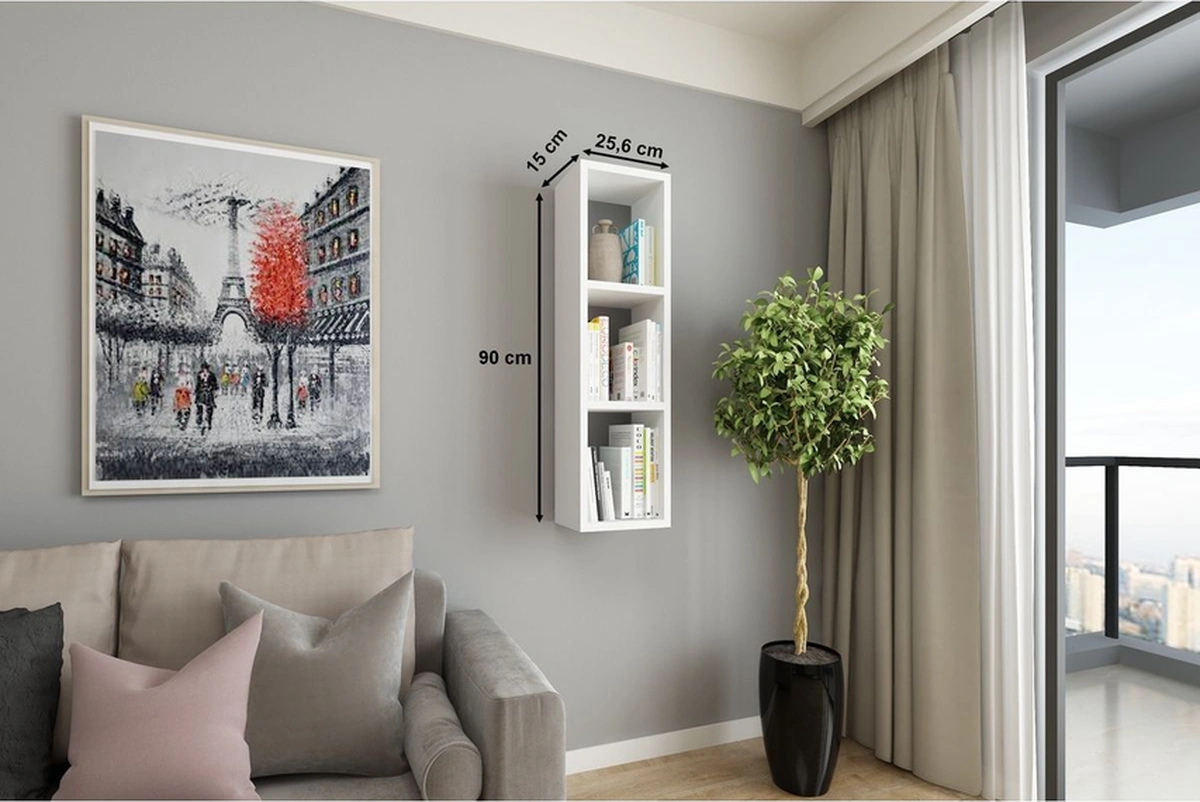 Duvar Rafı Tek Kitaplık 90 Cm Mobilya Beyaz Beyaz