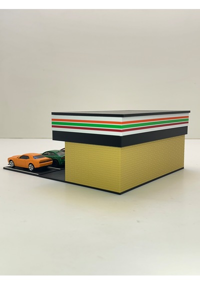 3d Baskı 1/64 Ölçekli 7 Eleven Bina Tasarımlı Diorama Araç Sergileme Garajı