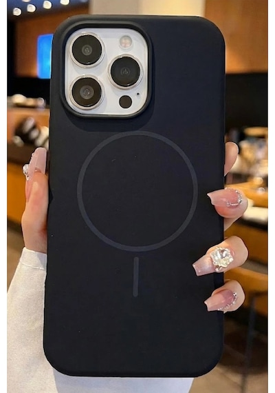 Apple İphone 15 Pro Max Uyumlu Magsafe Lansman Silikon Kılıf Siyah