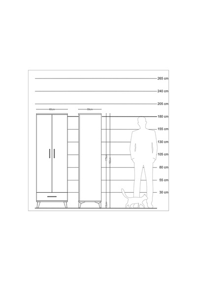 Kronos Dolap 2 Raflı Tek Çekmeceli Tek Askılı 60x59x182 Çam-antrasit Atlas Çam