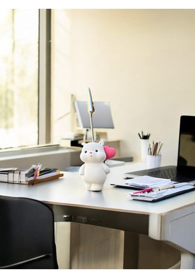 Kalpli Balon Tutan Kawaii Sevimli Ayıcık Fotoğraf Ve Not Tutucu - Ofis Masa Not Tutacağı Beyaz-pembe