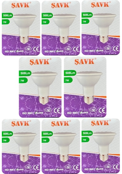 8 Adet Şavk 7w 6500k Beyaz Işık Par20 E27 Duylu Kalın Duy Led Spot Ampul