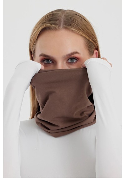Kadın 4 Fonksiyonlu Koruyucu, Pamuklu, Esnek, Terletmez, Bandana, Boyunluk, Buff, Maske - Tek Ebat / Düz Kahverengi Düz Kahverengi