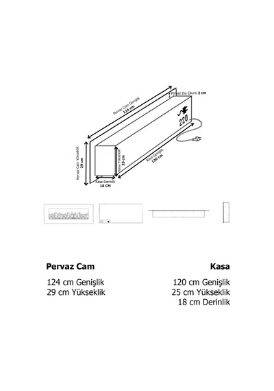 14 Efekt Dekoratif Şömine Bluetoooth+kumanda+çıtırtı 120x25x16 Cm