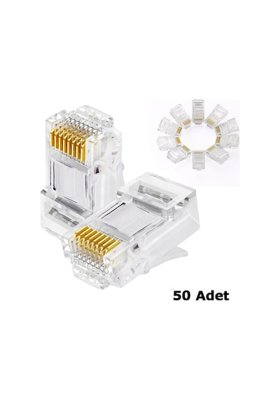 Rj45 Konnektör 50 Adet Network Cat5 Cat6 Jak Jack Ethernet Uç