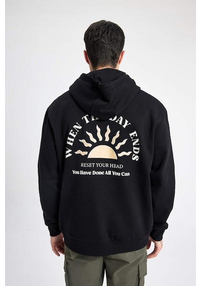 DeFacto Oversize Geniş Kalıp Yarım Fermuarlı Kapüşonlu Sırt Baskılı Sweatshirt B4804AX24SPBK81