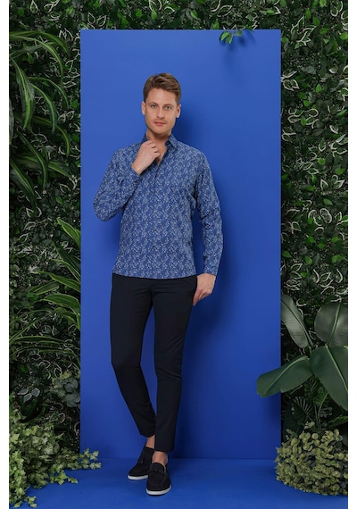 Efor G 1540 Slim Fit Lacivert Klasik Gömlek Lacivert