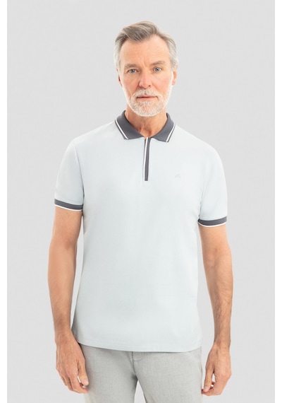 Fermuarlı Polo Yaka Erkek T-shirt Açık Gri