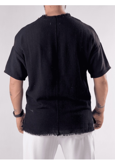 Cocopelli Tasarım Çiçek Desenli Siyah T-shirt Coc3214