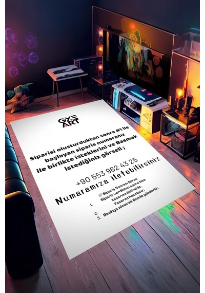 Kişiye Özel Baskılı Halı Salon Gamer Genç Odası Dijital Baskılı Kaymaz Taban Halı Siyah