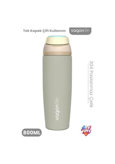 800 Ml Tek Kapak Çift Kullanım Pipetli Rahat İçim Kulplu Sus304 Paslanmaz Çelik Termos -1107-800ml Gri