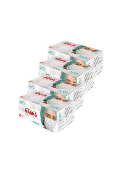 Beyaz Care Cerrahi Maske Üç Katlı Lastikli Burun Telli 50'li 4 Kutu