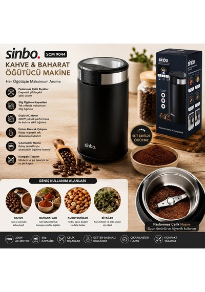 Kahve - Baharat Öğütücü Makine 2 Bıçaklı Çelik Öğütme Haznesi 50gr Öğütme Ac Motor 200w Scm-9044 5047 Açık Ahşap