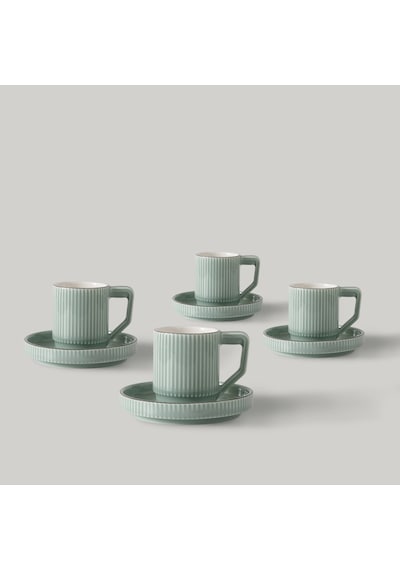 Linens Ciela Porselen 4'lü 90 Ml Kahve Fincan Takımı Mint Gümüş Mint Yeşili