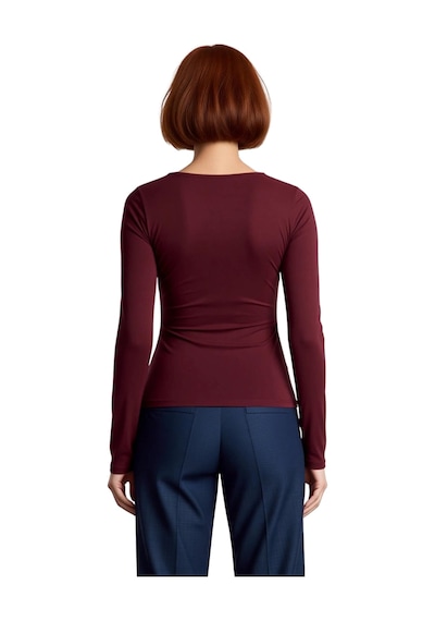 Ersefa Stil Kadın Büzgü Drape Detaylı Vücuda Oturan Bluz Regular Örme Sl bordo