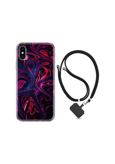 Apple Uyumlu iPhone X XS Kılıf Boyun Askılı Red Damage 1682