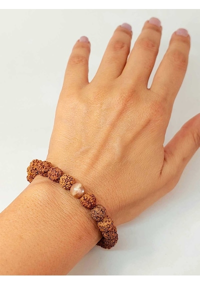 Güneş Taşlı Rudraksha Tohum Unisex Bileklik 8mm Bakır