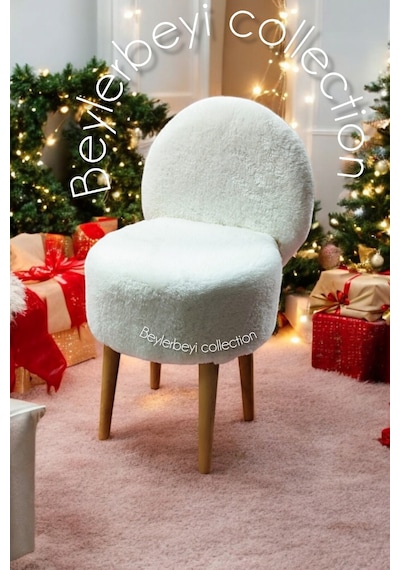 Makyaj Pufu, Sırtlı Puf, Krem Peluş. Bench,puf, Yüksek Ayaklı Puf ,mini Berjer Beyaz