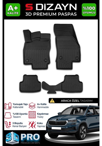 S-dizayn Skoda Karoq 3d Pro Havuzlu Paspas 2018 Üzeri A+ Kalite