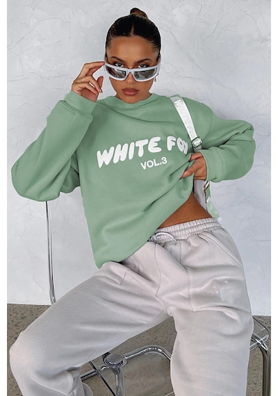 Madmext Mint Yeşili Bisiklet Yaka Baskılı Sweatshirt Mg1904 Mint Yeşili