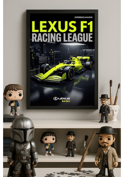 Lexus F1 Siyah Ahşap Çerçeveli Poster, Dekoratif Formula 1 Duvar Tablosu