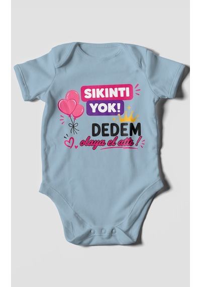 Morivokids Sıkıntı Yok Dedem Konuya El Attı Kısa Kollu Bebek Body %100 Pamuk Bebe Mavisi