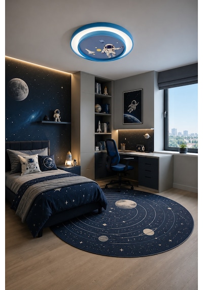 Astronot 2 Katlı Modern Tasarım Uzaktan Kumandalı Dimmerli Gece Modlu 3 Renk Ledli Plafonyer Ledli Avize Çoçuk Odası Avizesi-çap 40 Cm Mavi40 Mavi40