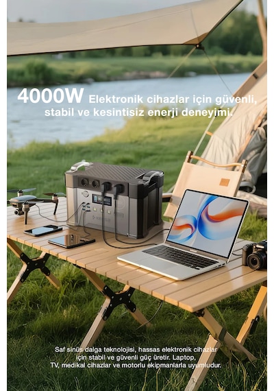 4000w Taşınabilir Güç Istasyonu - 1451wh Lifepo4 Batarya Solar Destekli Ups Hızlı Şarj App Kontrollü
