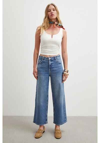 Never More Yüksek Bel Culotte Jean Lacivert