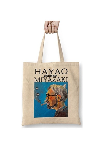 Toyaso Hayao Miyazaki Thinking Face Bez Çanta Uzun Saplı Alışveriş Çantası Plaj Çantası Beyaz