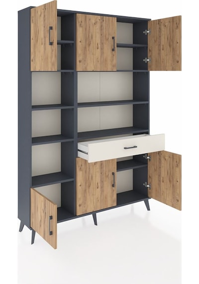 Arges Dolap 10 Raflı Tek Çekmeceli 6 Kapaklı 132x30x195 Antra... Antrasit