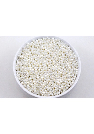 25 Gram - 3 Mm Beyaz Renk Inci Boncuk, Plastik Inci Boncuk