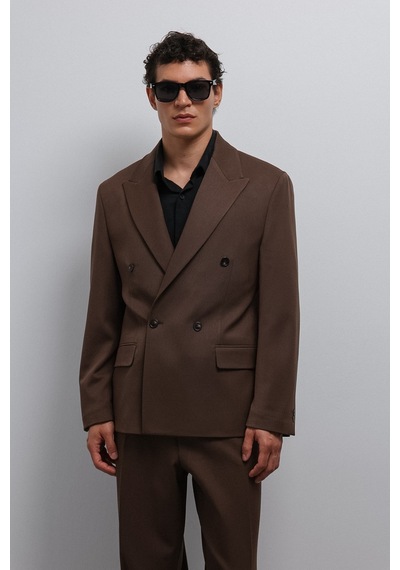 Antioch Relax Fit Kruvaze Erkek Blazer Ceket Kahve